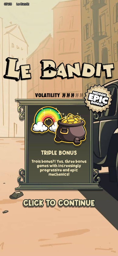 Original Le Bandit 1.25.0 · supplier introduction, EN · mobile emulation, 16 October 2026. This view precedes the game board.